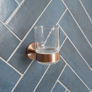 Zahnputzbecher aus Glas mit Halterung in gebürstetem Kupfer - Clarus Hudson Reed
