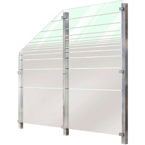 Zaun Zaunelemente Glaszaun, Gesamtlänge: 1,21 m, 3 Pfosten Gr. L: 1,21 m, silberfarben Zaunelemente