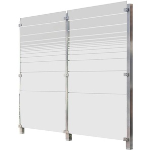 Zaun Zaunelemente Glaszaun, Gesamtlänge: 2,17 m, 3 Pfosten Gr. L: 2,17 m, silberfarben Zaunelemente