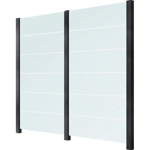 Zaun Zaunelemente Glaszaun, Gesamtlänge: 2,29 m, 3 Pfosten Gr. L: 2,29 m, grau (anthrazit) Zaunelemente