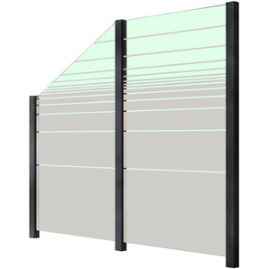 Zaun Zaunelemente Glaszaun, Gesamtlänge: 2,29 m, 3 Pfosten Gr. L: 2,29 m, grau (anthrazit) Zaunelemente