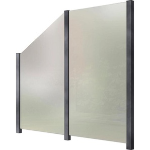 Zaun Zaunelemente Glaszaun, Gesamtlänge: 2,29 m, 3 Pfosten Gr. L: 2,29 m, grau Zaunelemente