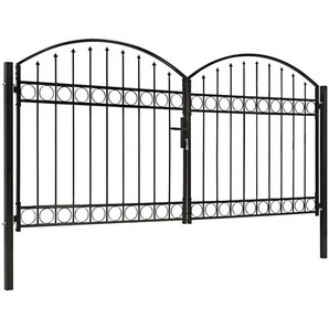 Zauntor Doppelflügel Gewölbte Spitze Stahl 300 x 125 cm Schwarz