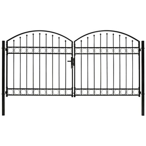 Zauntor Doppelflügel Gewölbte Spitze Stahl 300 x 125 cm Schwarz