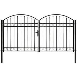 Zauntor Doppelflügel Gewölbte Spitze Stahl 300x175 cm Schwarz