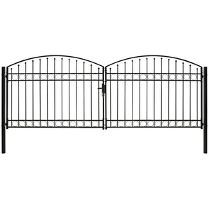 Zauntor Doppelflügel Gewölbte Spitze Stahl 400 x 150 cm Schwarz
