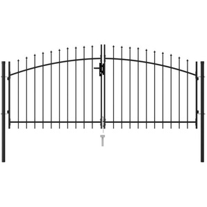 Zauntor Doppelflügel mit Speerspitzen Stahl 3 x 1,25 m Schwarz