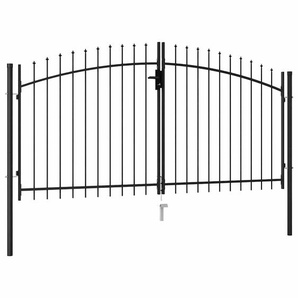 Zauntor Doppelflügel mit Speerspitzen Stahl 3 x 1,5 m Schwarz