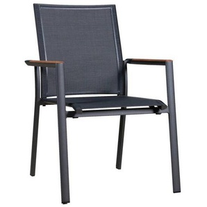 Zebra Stapelsessel Fly, Graphit, Grau, Teak, Holz, Metall, Textil, Teakholz, 62x91x69 cm, stapelbar, Gartenmöbel, Gartenstühle, Gartenstühle stapelbar