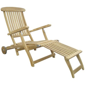 Zebra Süd Deckchair Bueno , Natur , Holz , Teakholz , massiv, Hartholz , 62.5x94x154 cm , Räder am Kopfende, klappbar, abnehmbares Fußteil , Holzmöbel, Sitzgelegenheiten Holz, Gartenliegen Holz