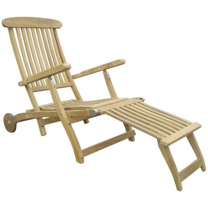 Zebra Süd Deckchair, Natur, Holz, Teakholz, massiv, Hartholz, 62.5x94x154 cm, Räder am Kopfende, klappbar, abnehmbares Fußteil, Holzmöbel, Sitzgelegenheiten Holz, Gartenliegen Holz