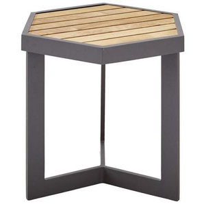 Zebra Süd Gartenbeistelltisch Sixx , Graphit, Teak , Holz, Metall , Teakholz , massiv, Hartholz , sechseckig , Sternfuß , 40x40 cm , Freizeit, Campingzubehör, Campingtische