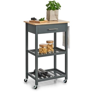 Zeller Küchenrollwagen, MDF/Bambus, grau, 58 x 40 x 93 cm 13768