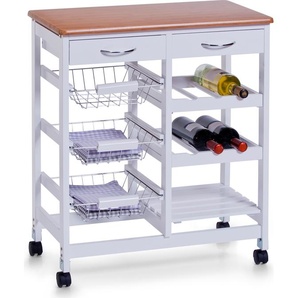Zeller Küchenrollwagen, weiß/Holz-Dekor, MDF 13774