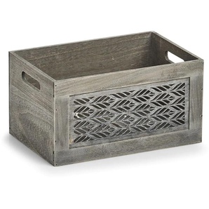 Dekokiste ZELLER PRESENT Aufbewahrungskiste Leaves, Holz, grau Aufbewahrungsboxen Gr. B/H/T: 30 cm x 15,7 cm x 20 cm, grau Kisten