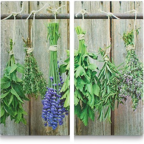 Schneide- und Abdeckplatte ZELLER PRESENT Kräuter Herdabdeckplatten Gr. B/L: 30 cm x 52 cm, 2 tlg., bunt Küchendekoration Herdabdeckplatten Mit 6 rutschfesten Elastikfüßen