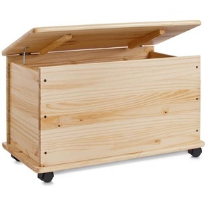 Zeller Present Truhe, Natur, Holz, Kiefer, mehrschichtige Massivholzplatte (Tischlerplatte), 73x45x39.5 cm, rollbar, Deckel aufklappbar, Ordnen & Aufbewahren, Truhen