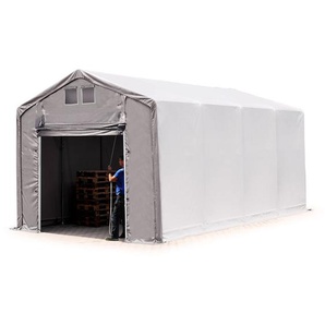 Zelthalle 4x8m Lagerzelt Industriezelt 3m Seitenhöhe pvc Plane 850 n grau 100% wasserdicht Ganzjahreszelt mit Hochziehtor