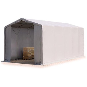Zelthalle 5x10 m Lagerzelt PRIMEtex 2300 robuste pvc Plane grau 4m Seitenhöhe mit Reißverschlusstor - Toolport