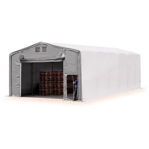 Zelthalle 8x12m Lagerzelt Industriezelt 4m Seitenhöhe pvc Plane 850 n grau 100% wasserdicht Ganzjahreszelt mit Hochziehtor