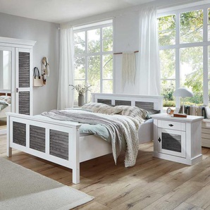 Zweifarbiges Landhaus Bett in Kiefer Grau & Weiß 94 cm Kopfteil