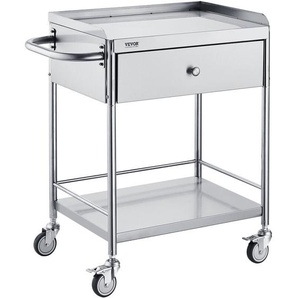 Zweistöckiger Laborwagen Gerätewagen Medizintechnik Servierwagen 201 Edelstahl Tragbar Abräumwagen mit Schubladen 100 kg Tragfähigkeit, 710 x 421 x
